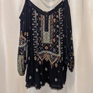 Navy Off-Shoulder Boho Blouse, M